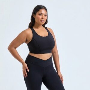 Wild Spirit Eclipse black medium-high impact sports bra with charcoal grey branding