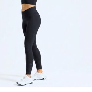 Wild Spirit Eclipse Luxe black recycled nylon leggings with cross-front waistband